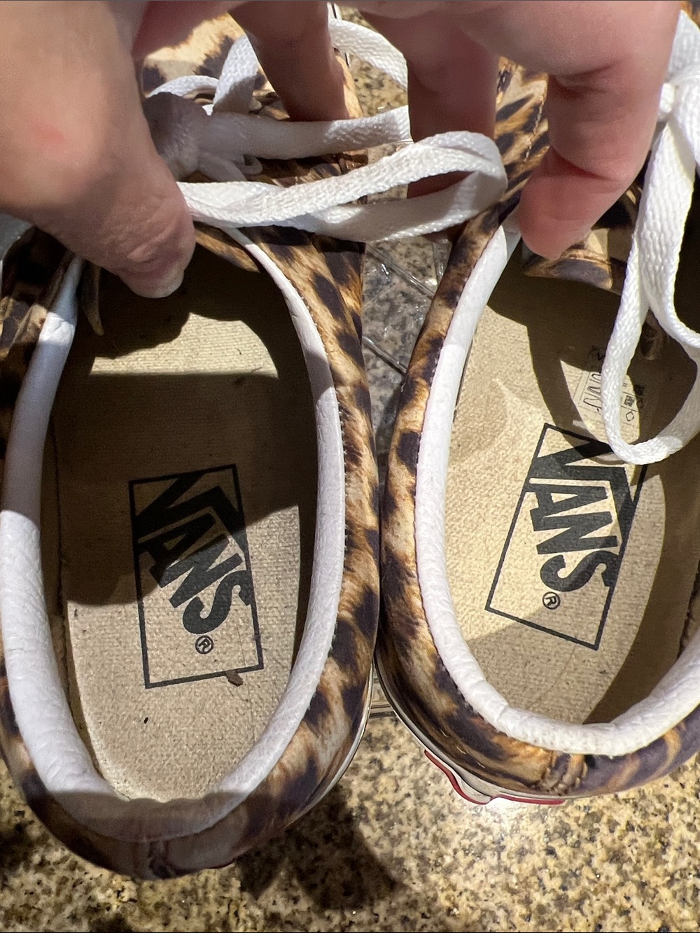 Vans Leopard Print Canvas Sneakers in Tan and Black with White Laces - Picture 4 of 5